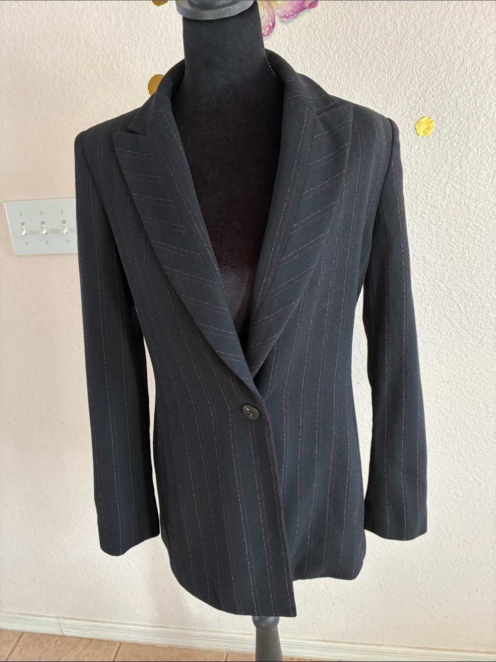 Dana Buchman Black Pinstripe Single-Button Blazer